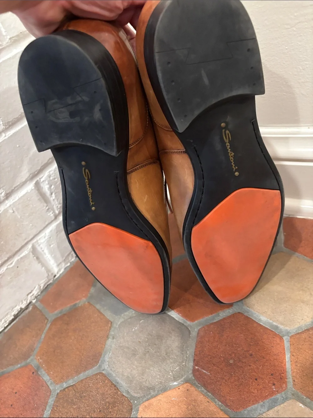 Santoni Cognac Brown Leather Cap-Toe Oxfords